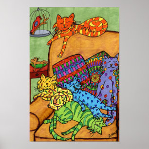 Affiches Dessin de couleur mignon Chats chaise Dormir