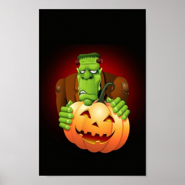Affiches Dessin de Frankenstein Monster avec Citrouille (Devant)