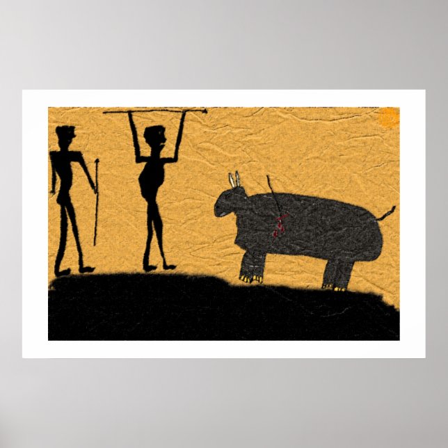 Affiches Dessin De Grotte Préhistorique De Chasse (Devant)