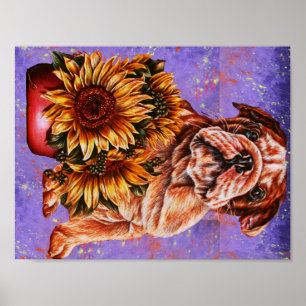 Affiches Dessin des tournesols de bouledogue sur la
