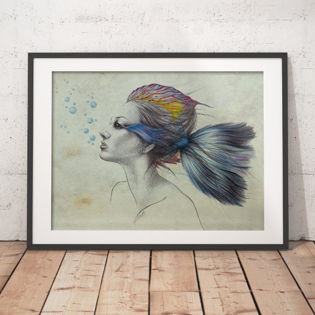 Affiches Dessin d'Imaginaire d'art surréaliste de la femme  (Frames and matting are available on all standard sizes)