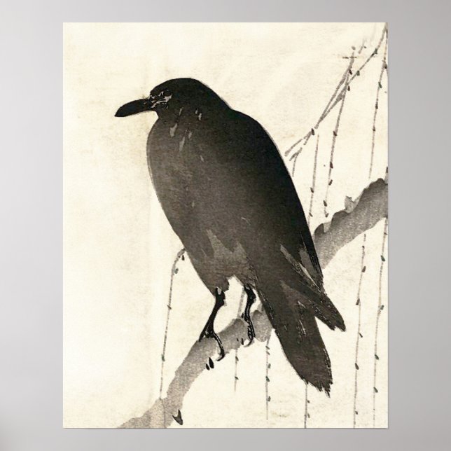 Affiches Dessin japonais d'un corbeau (Devant)