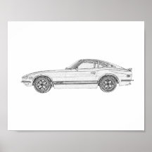 Dessin Nissan S30 noir et blanc Datsun 240Z