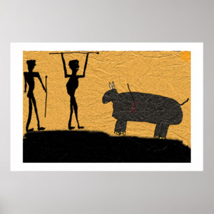 Affiches Dessin préhistorique de caverne d'une chasse