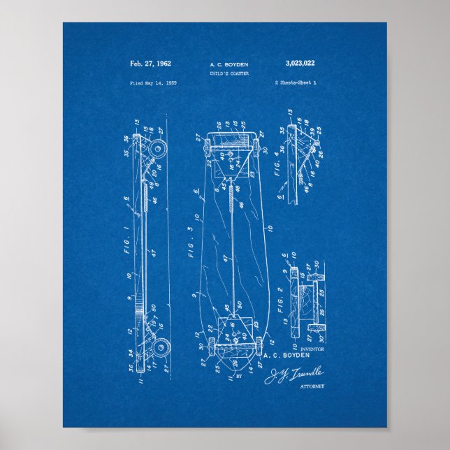 Affiches Dessous de verre pour enfants - Skateboard Patent  (Devant)