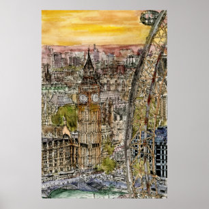 Affiches Destinations   Aquarelle Big Ben & London Eye