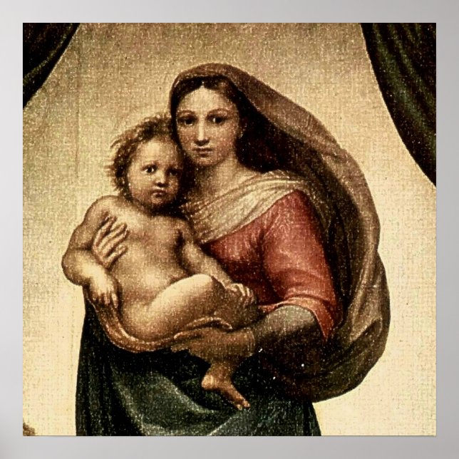 Affiches Détail de la "Vierge Sixtine" de Raphael (vers 151 (Devant)