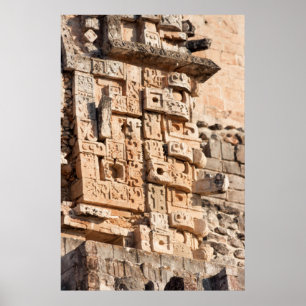 Affiches Détail de pyramide de magicien, Yucatan, Mexique