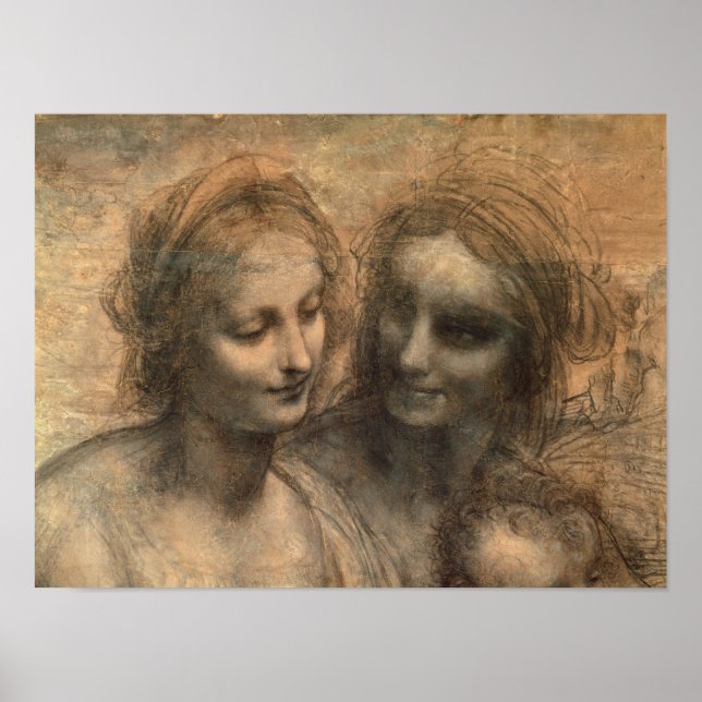 Affiches Détail des chefs de la Vierge et de Sainte-Anne (Devant)