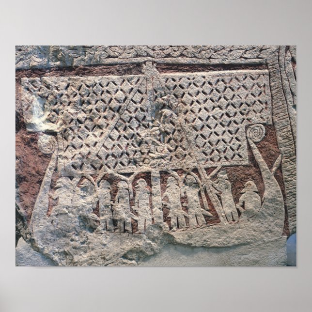 Affiches Détail d'une pierre représentant un Viking (Devant)