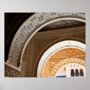 Affiches Détail d'une série d'arcades fleuries de l'Alham