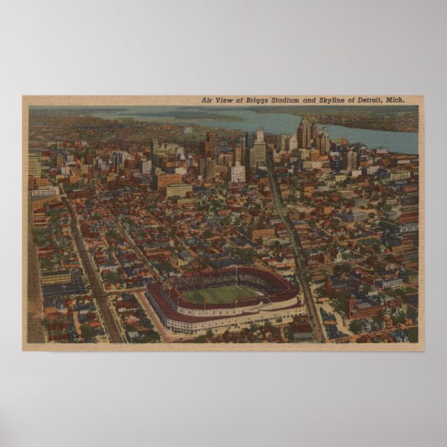 Affiches Detroit, MI - Stade de baseball Aerial Briggs (Devant)