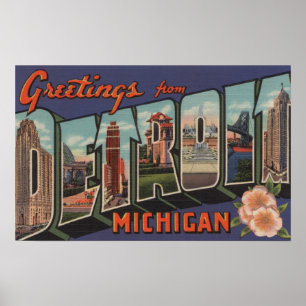 Affiches Detroit, Michigan - grandes scènes de lettre