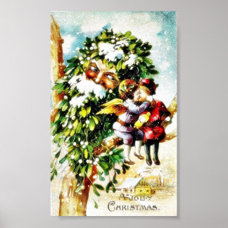 Affiches Deux anges assis sur la branche et s'embrassant et