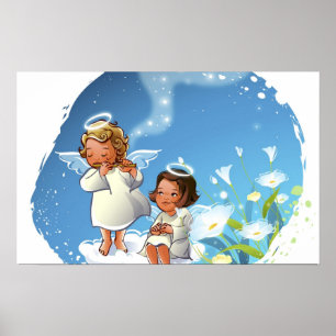 Affiches Deux anges se reposant sur les nuages