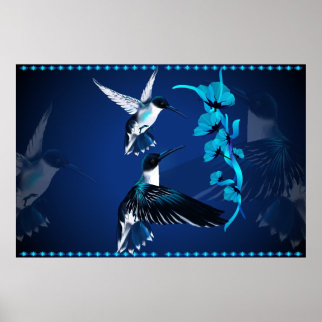 Affiches Deux Colibris Bleus-Jardsign (Devant)