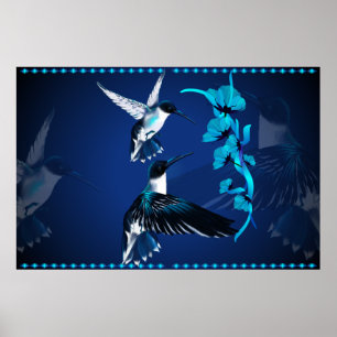 Affiches Deux Colibris-Yardsign bleus