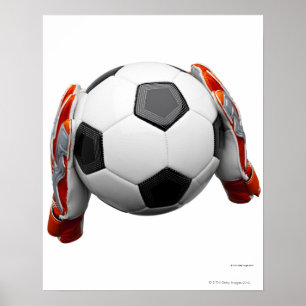 Affiches Deux gants de gardiens de but tenant un football