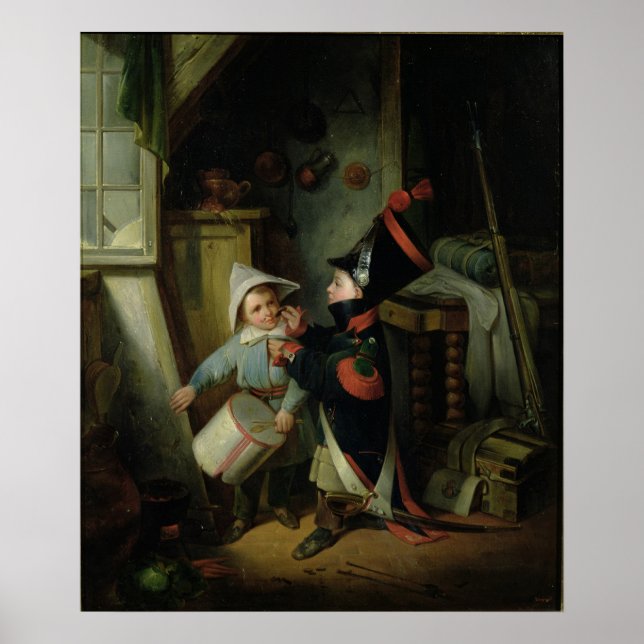 Affiches Deux garçons qui s'habillent en soldats (Devant)