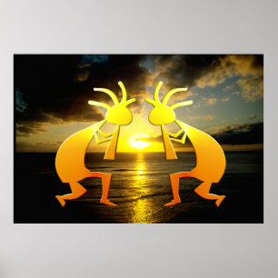 Affiches Deux Kokopellis au coucher du soleil