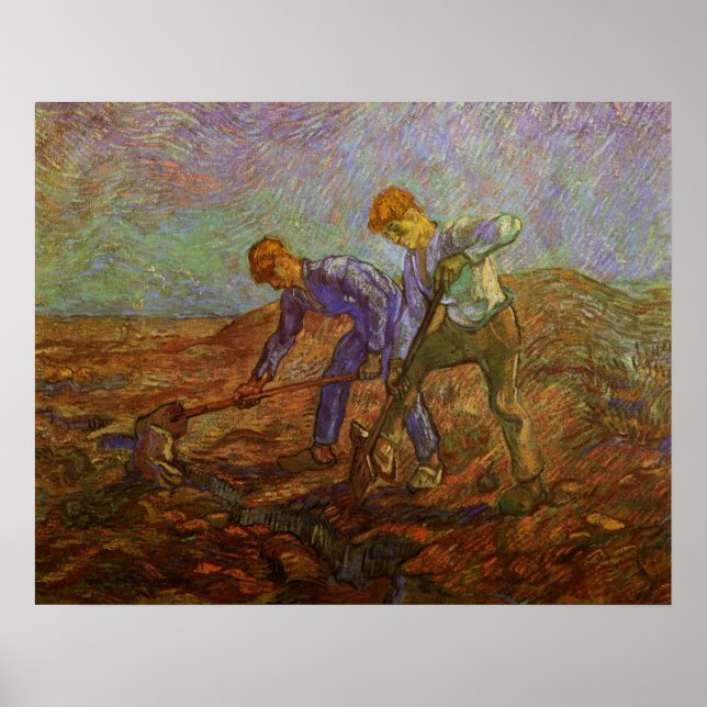 Affiches Deux paysans creusant par Vincent van Gogh (Devant)