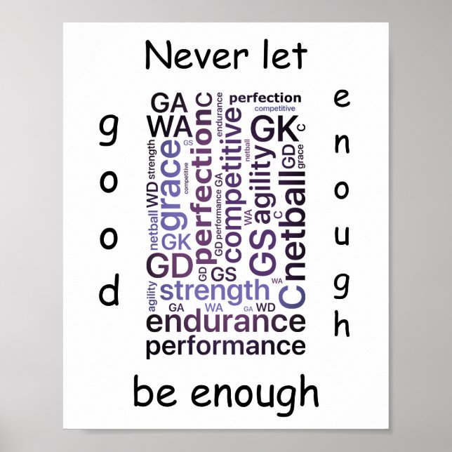 Affiches Devis Motivationnel De Netball Word Art (Devant)