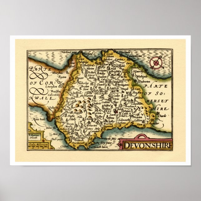 Affiches "Devonshire" Devon County Map, Angleterre (Devant)