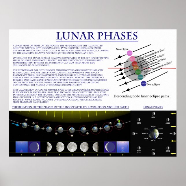 Affiches Diagramme des phases lunaires de la Lune de la Ter (Devant)