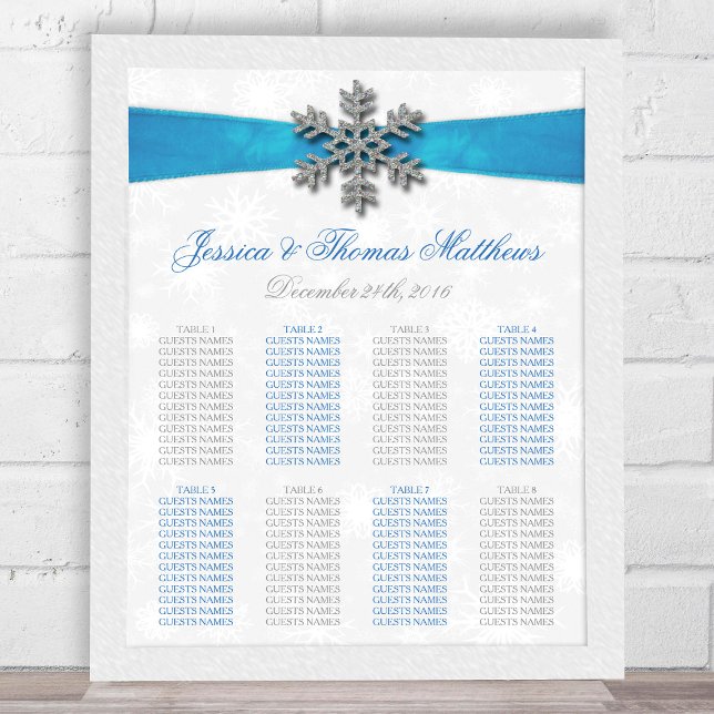 Affiches Diamante Snowflake & Blue Ribbon Mariage d'hiver (Créateur téléchargé)