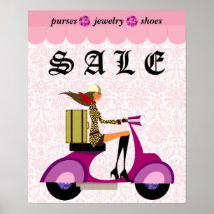 Affiches Diamants de rose de femme de scooter de vente