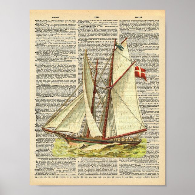 Affiches Dictionnaire vintage Art Nautique Plage de voilier (Devant)