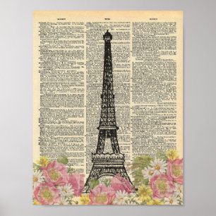 Affiches Dictionnaire vintage Art Romantique Paris Tour Eif