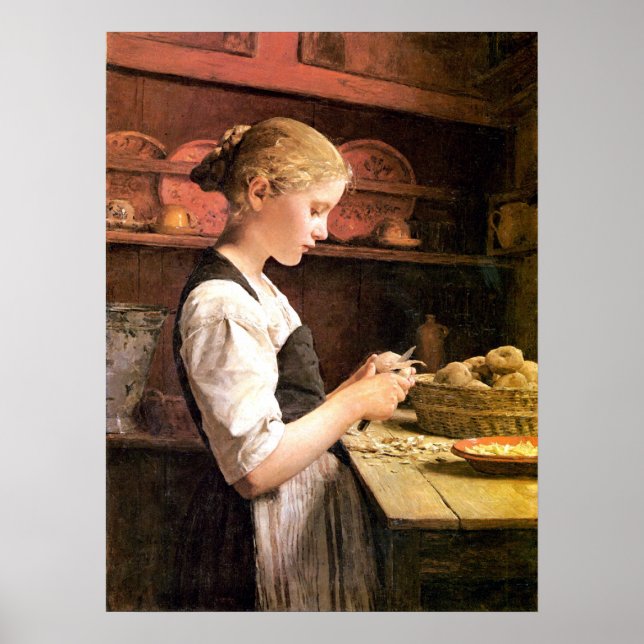 Affiches Die kleine Kartoffelschälerin Girl Peeling Potatos (Devant)