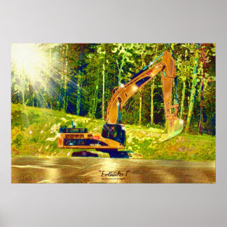 Affiches Digger d'excavateur géomoteur avec projecteur avan