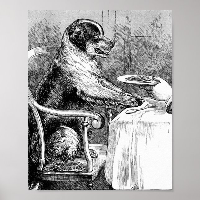 Affiches Diner Heure Vintage Chien Illustration (Devant)