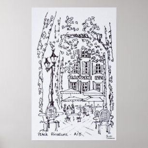 Affiches Dîner sur une place Aix en Provence, France