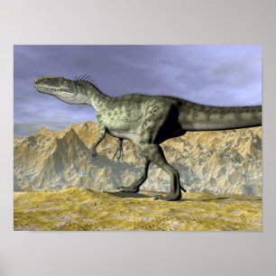 Affiches Dinosaure de Monolophosaurus dans le désert - 3D