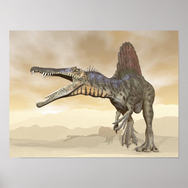 Affiches dinosaure de Spinosaurus dans le désert - rendu 3D (Devant)
