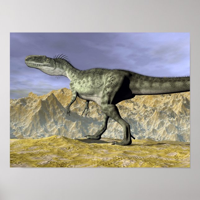 Affiches Dinosaure monolophosaurus dans le désert - rendu 3 (Devant)