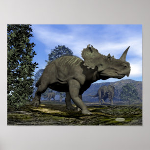 Affiches dinosaures du Centrosaurus marchant parmi les magn