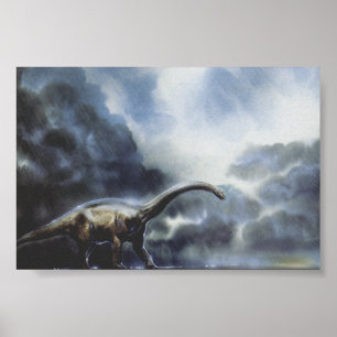 Affiches Dinosaures Rétro, Barapasaurus avec Nuages Orageux