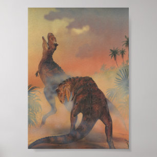 Affiches Dinosaures vintages, Carnotaurus rugissant dans la