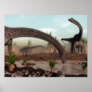 Affiches Diplodocus dinosaurs herd going to drink