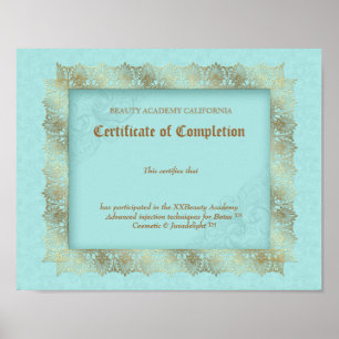 Affiches Diplôme de beauté Certificat d'achèvement Blue Gol