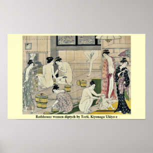Affiches Diptyque de femmes de salle de bain par Torii, Kiy