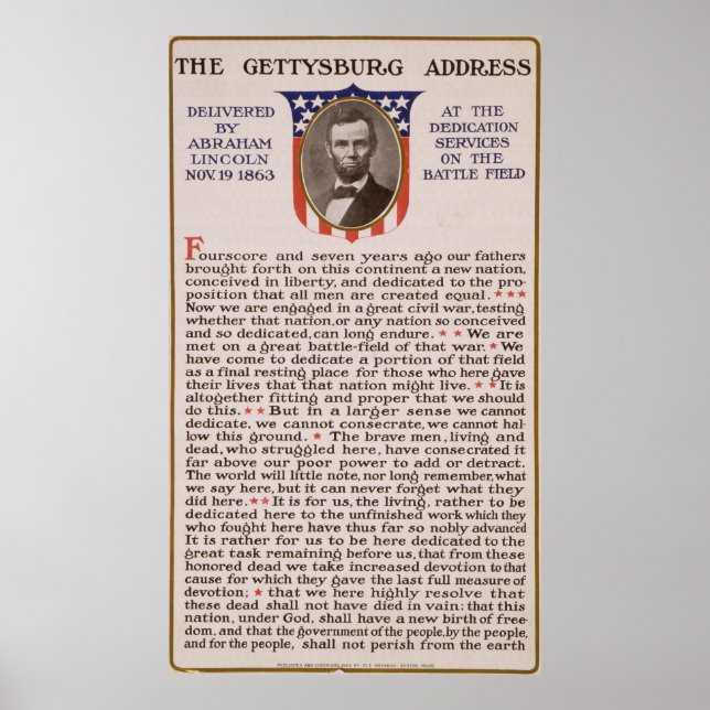 Affiches Discours de Gettysburg par Abraham Lincoln 1863 (Devant)