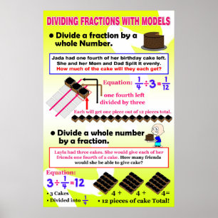 Affiches Diviser les fractions avec les modèles {Math Poste