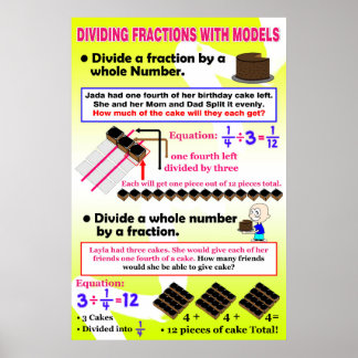 Affiches Diviser les fractions avec les modèles {Math Poste
