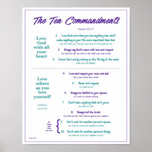 Affiches Dix commandements pour les enfants - Violet/Turquo