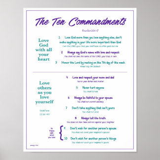 Affiches Dix commandements pour les enfants - Violet/Turquo